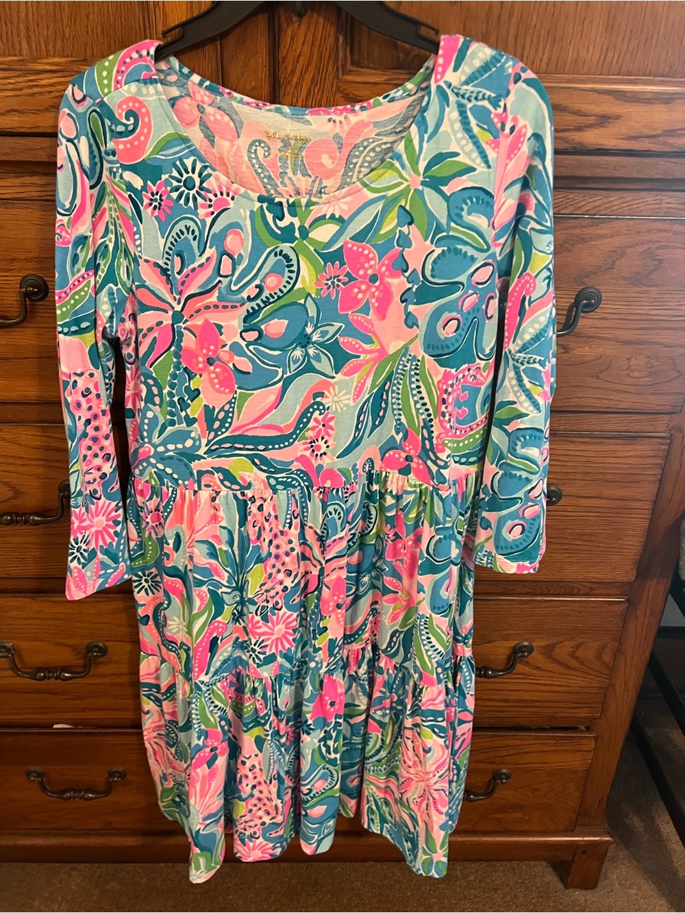 Lilly Pulitzer Pink & Teal Floral Long-Sleeve Swing Dress